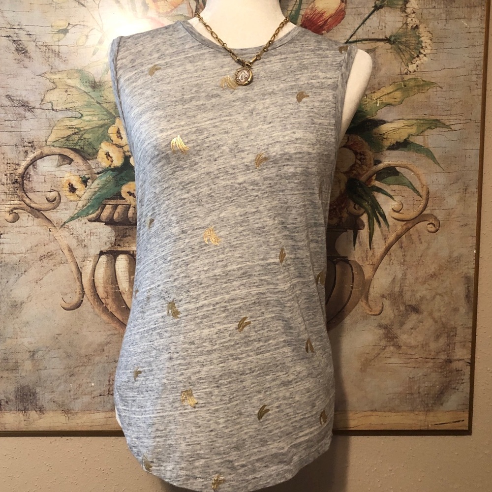 XS J Crew Grey with Gold Bananas Sleeveless Tshirt